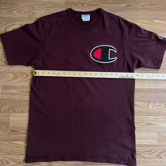 Champion Vintage Y2K Maroon Shirt Men's L Big C Chest & Sleeve Embroidered Logo - Picture 4 of 6